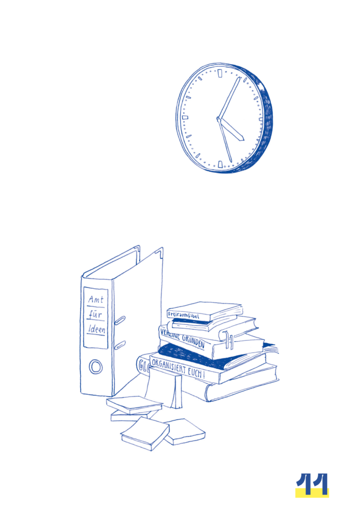 Conceptual Illustration Amt: Werkzeuge auf dem Amt, z.B. Ordner, Bücher, Uhr