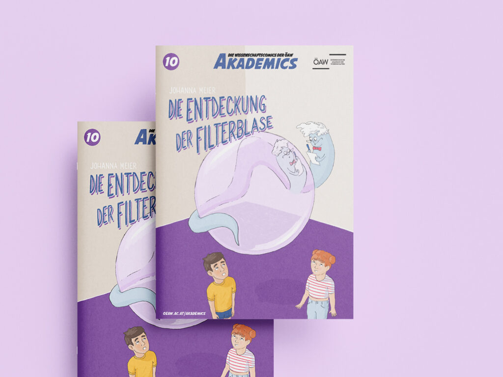 Cover zum Science Comic "Die Entdeckung der Filterblase" - ein Science Comic für Kinder im Alter von 10-14 Jahren zum Thema Social Media, Algorithmen und Fake News. Abgebildet ist das Cover des Hefts.